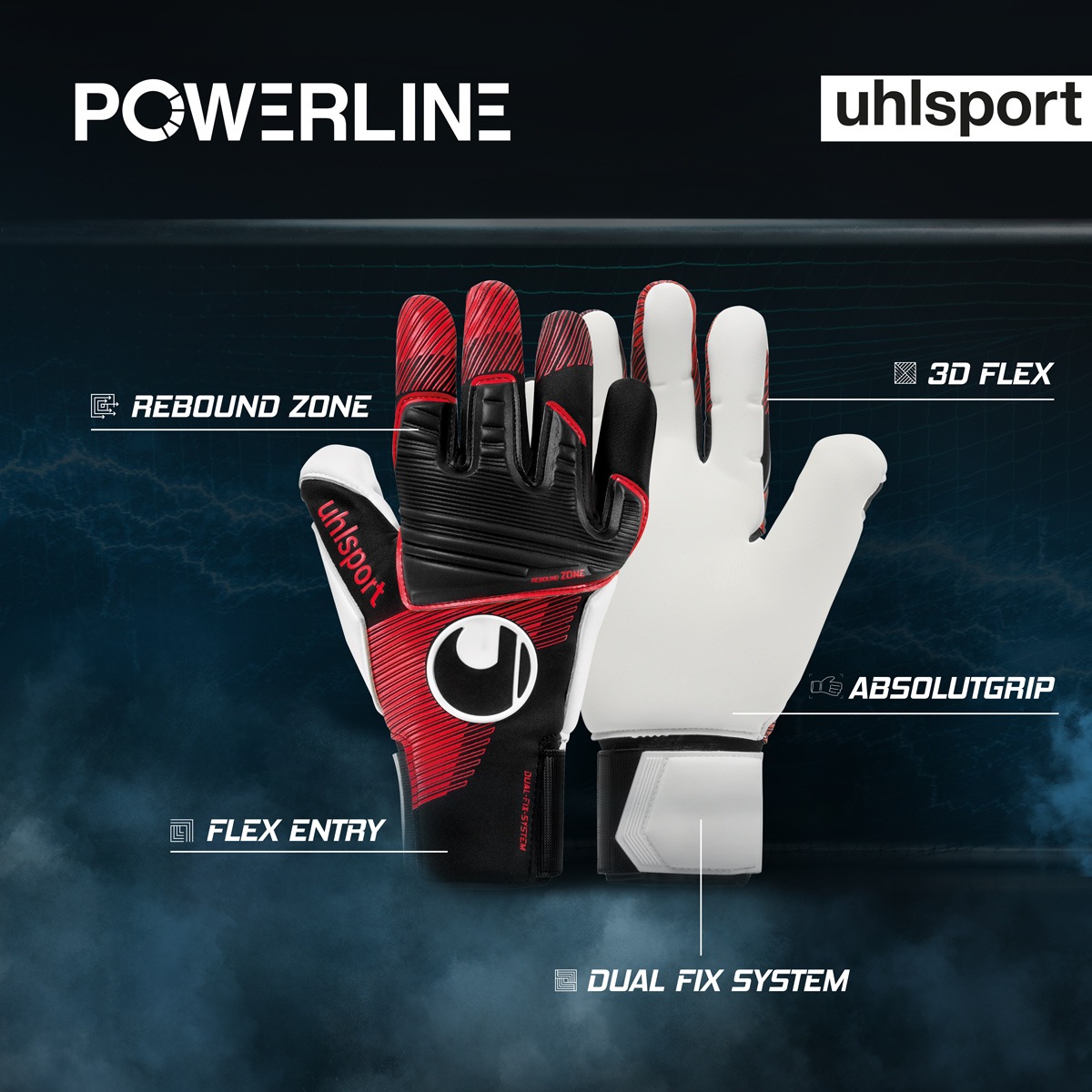 Powerline Absolutgrip Reflex Torwarthandschuhe Powerline Absolutgrip Reflex Torwarthandschuhe mit innovativem Reflex-Cut für maximalen Ballkontakt