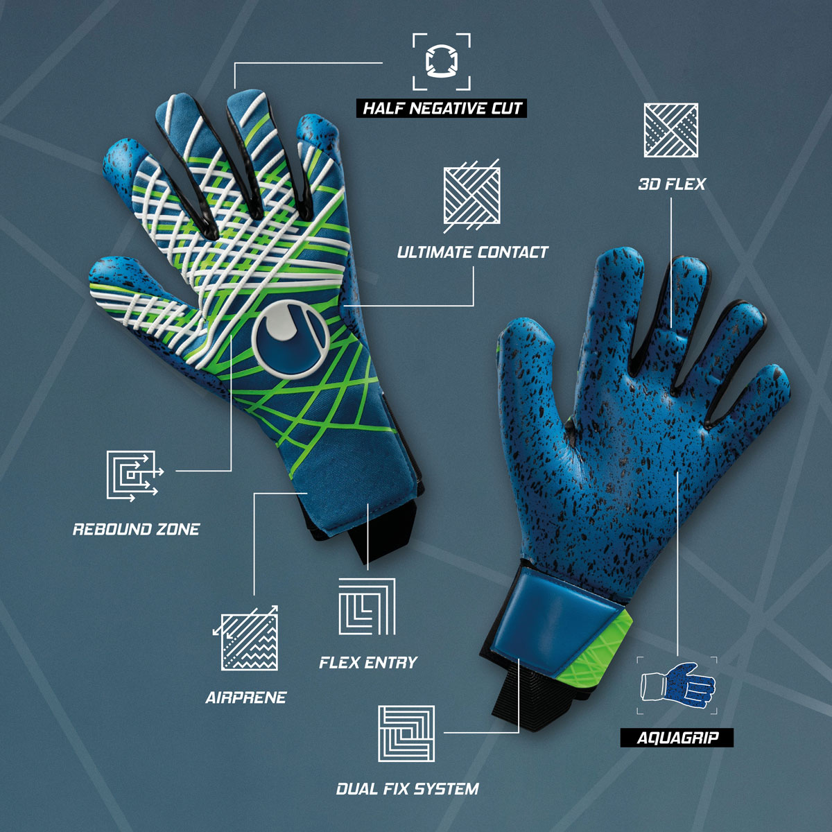 uhlsport Aquagrip HN Torwarthandschuhe uhlsport Aquagrip HN Torwarthandschuhe in Blau-Weiß für Matches bei Regenwetter