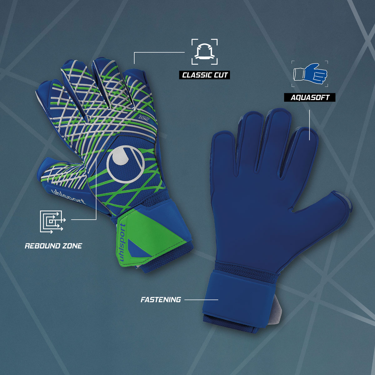 uhlsport Aquasoft Torwarthandschuhe uhlsport Aquasoft Torwarthandschuhe in Blau für nasse Wetterbedingungen